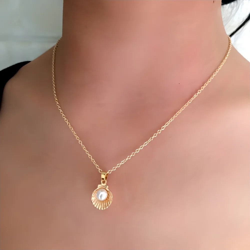 Golden Pearl Seashell Necklace